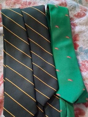 Men's Black Tie with Gold Stripe and Green Motif Tie - Set of 3